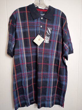 VTG NEW Chaps Ralph Lauren Navy Blue Yellow Plaid Short Sleeve Polo Shirt Mens L